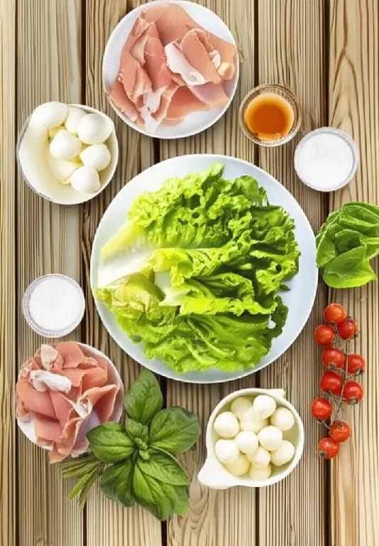 Mozzarella Prosciutto Salad with Tomato Basil Vinaigrette