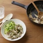 Pork with a rich mushroom sauce