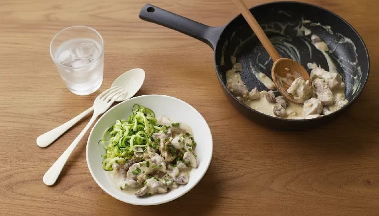 Pork with a rich mushroom sauce